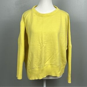 Neon Buddha South Beach yellow knit asymmetrical sweater detail top, medium.
